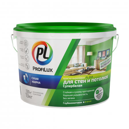 Profilux / Профилюкс ВД краска PL- 04А акриловая для стен и потолков белая