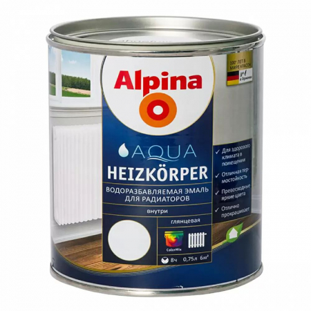 ALPINA AQUA HEIZKOERPER эмаль термостойкая для радиаторов, водоразбавляемая, коллеруемая  0,9л