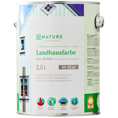 Краска Gnature 460 Landhausfarbe фасадная, укрывная по дереву, бесцветный 2,5л