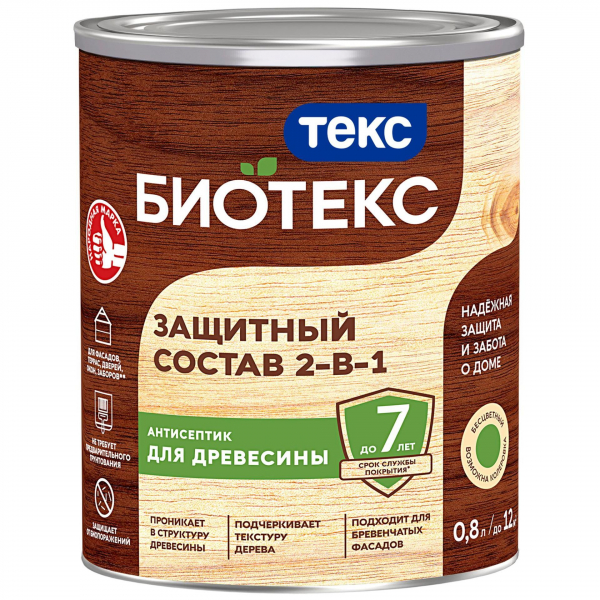 Защитный состав ТЕКС БИОТЕКС  2-в-1 для наружных работ бесцветный 0,8л