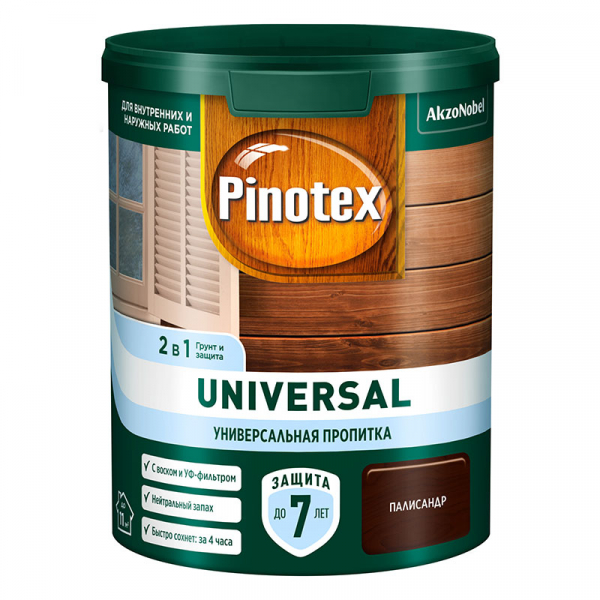Пропитка OMNITEX (PINOTEX) UNIVERSAL 2 в 1 для защиты древесины, на водной основе, орегон 0,9л