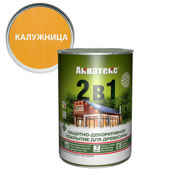 Защитно-декоративное покрытие  Акватекс 2 в 1 для древесины алкидное полуматовое лессирующее, калужница 0,8л