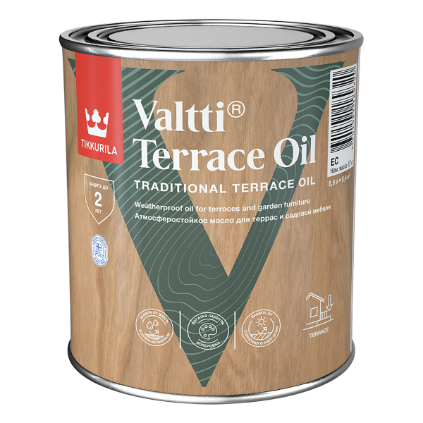 Масло TIKKURILA VALTTI TERRACE OIL для террас и садовой мебели, атмосферостойкое, колеруемое 0,9л