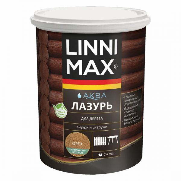 Аква Лазурь LINNIMAX для защиты дерева, акриловая, лессирующая, полуматовая 2,5л орех