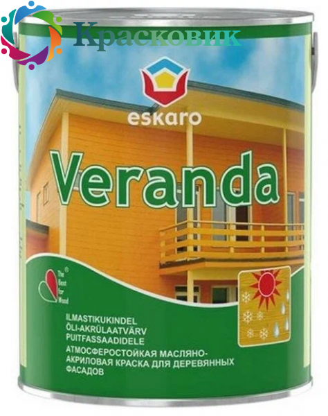 Краска Eskaro Veranda акриловая для защиты деревянных фасадов 0,9л База TR (бесцветная)
