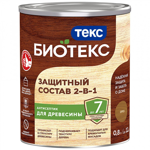 Защитный состав ТЕКС БИОТЕКС  2-в-1 для наружных работ орех 0,8л