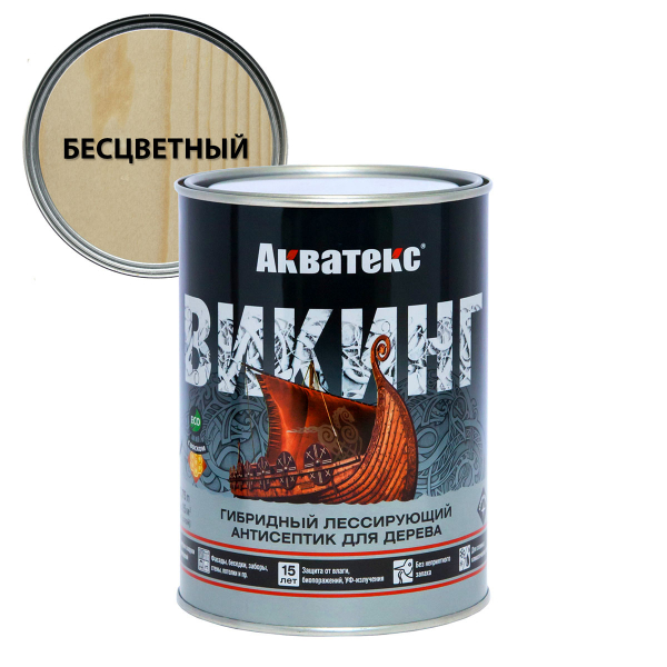 Акватекс Викинг антисептик для дерева гибридный лессирующий полуматовый бесцветный 0,75