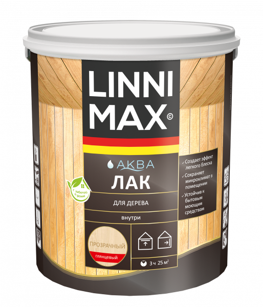Лак LINNIMAX АКВА акриловый для дерева для внутренних работ, глянцевый, прозрачный 2,5л