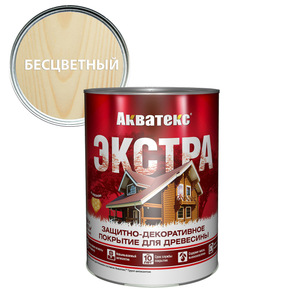Защитно-декоративное покрытие для дерева АКВАТЕКС ЭКСТРА алкидное, полуглянцевое, бесцветный 0,8л
