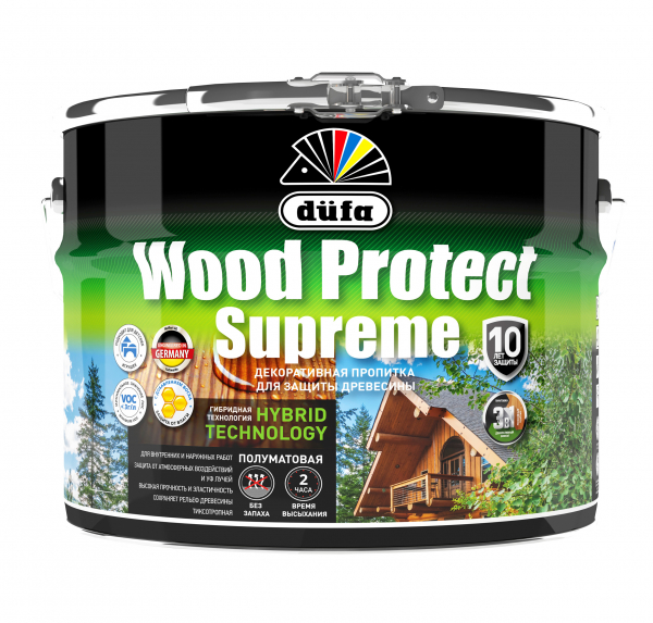 Пропитка декоративная Dufa Wood Protect Supreme для защиты древесины 9л бесцветный