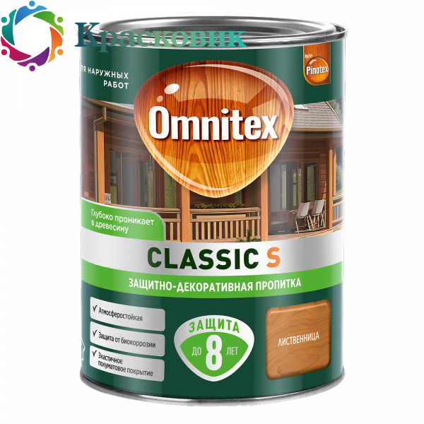 Пропитка OMNITEX (PINOTEX) CLASSIC S декоративная для защиты древесины, база CLR 0,9л