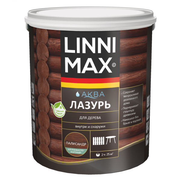 Аква Лазурь LINNIMAX для защиты дерева, акриловая, лессирующая, полуматовая 2,5л палисандр