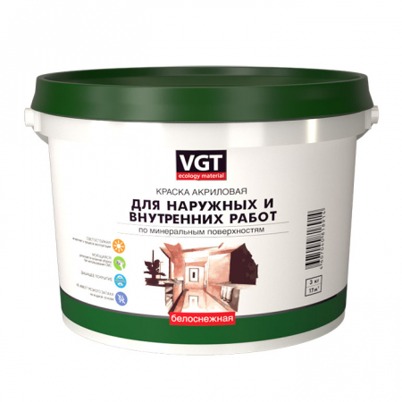 VGT ВД-АК-1180 БЕЛОСНЕЖНАЯ краска моющаяся для наружных и внутренних работ