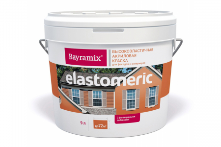 Bayramix Elastomeric Высокоэластичное, полуматовое, декоративное покрытие с фунгицидными добавками для наружных и внутренних работ 9л Белая