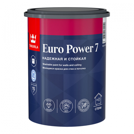 Tikkurila Euro Power 7 / Тиккурила Евро 7 краска матовая моющаяся база С 0,9л
