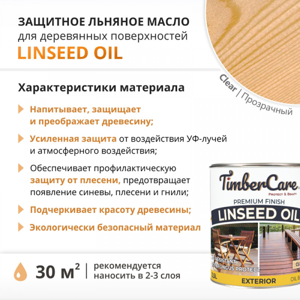 Льняное масло TimberCare Linseed Oil натуральное 